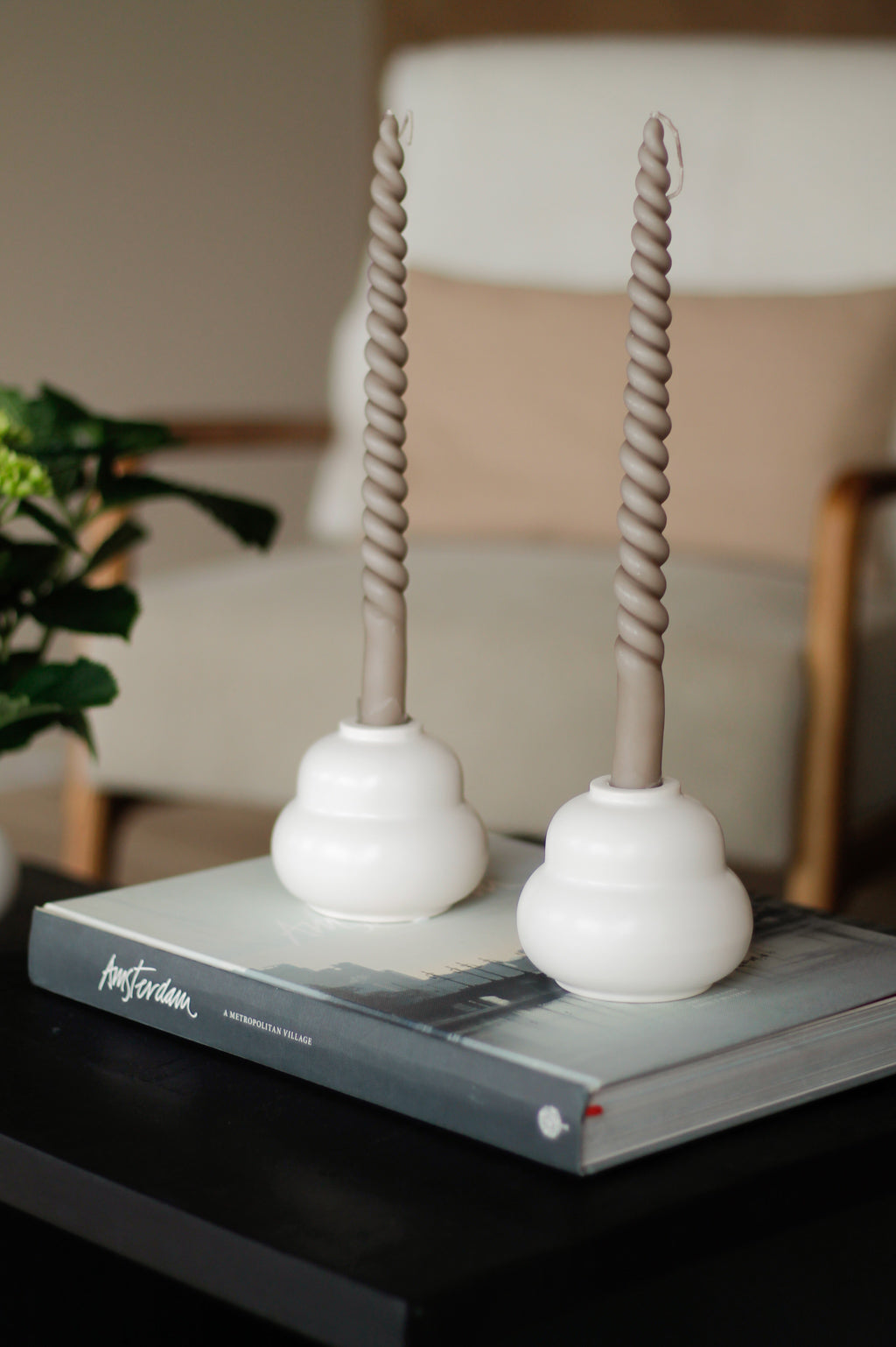 Twin Candleholder Set - White