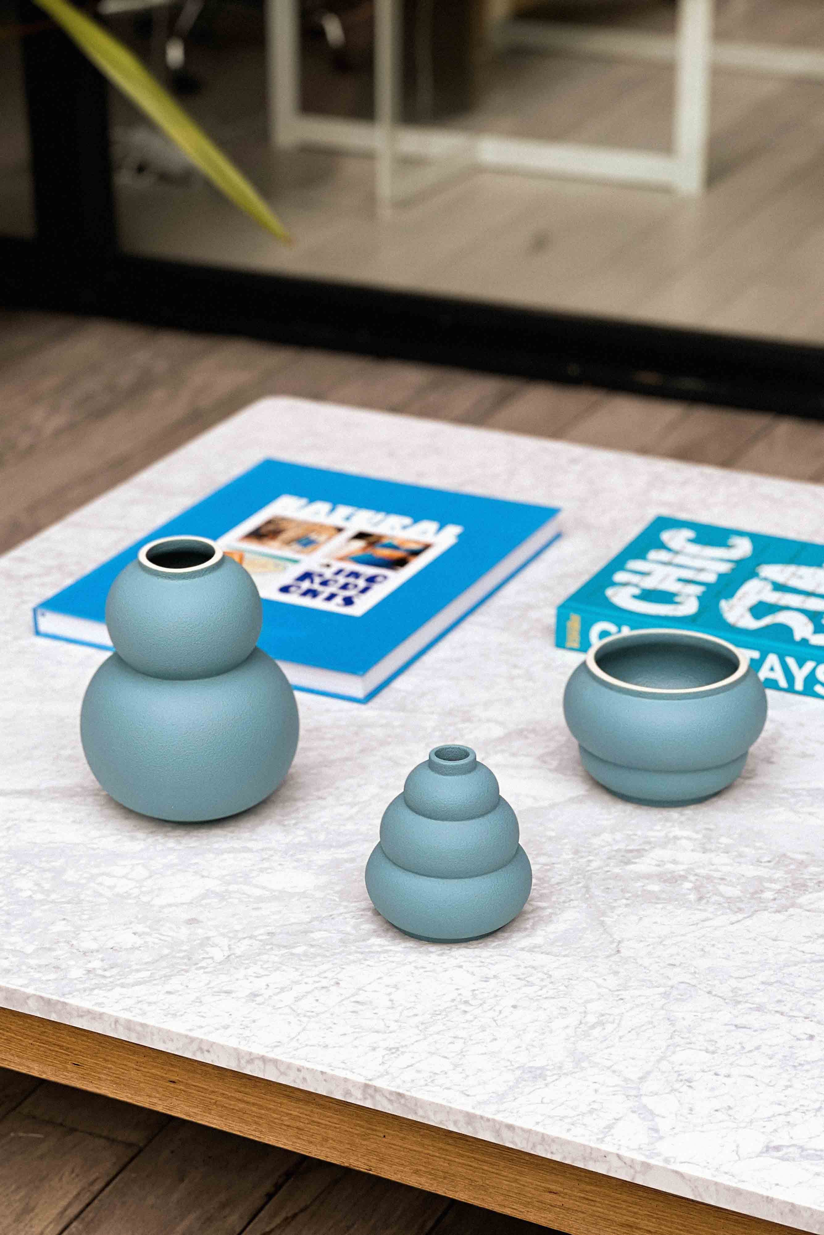 Marshmallow Meringue Macaron Vase Set  - Azure